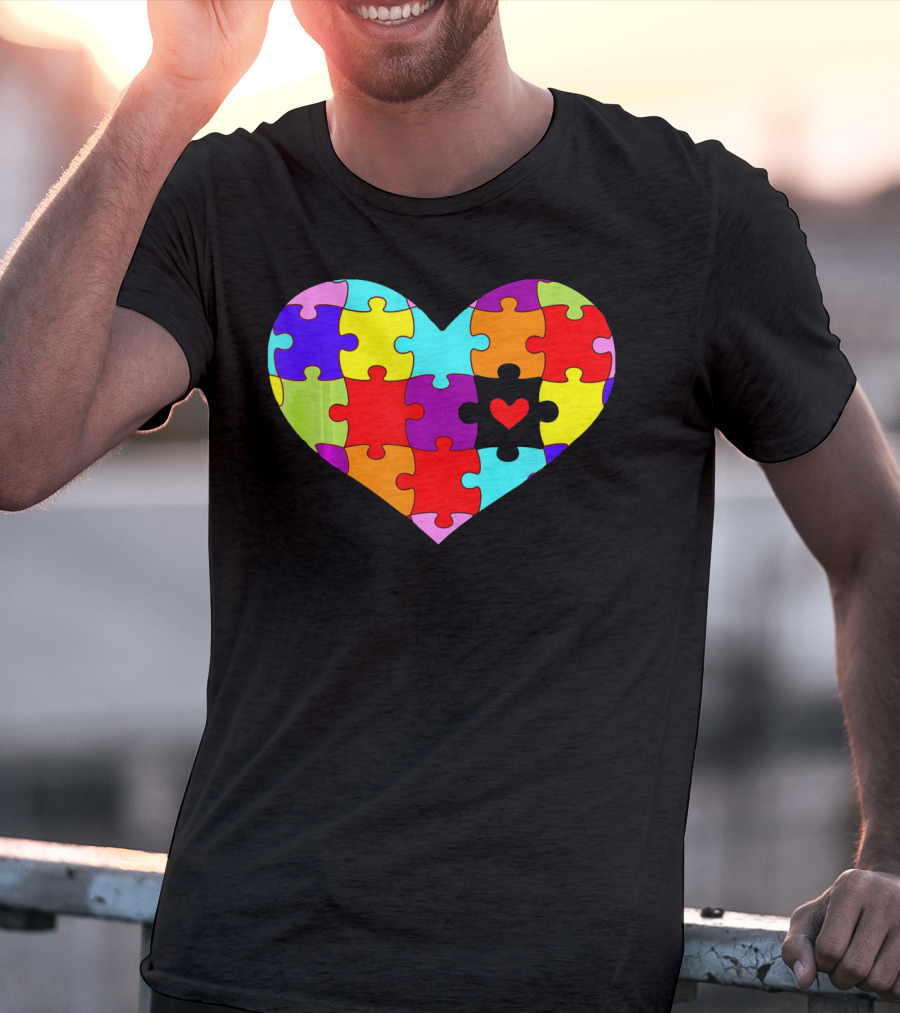 Autism Awareness Heart Puzzle Pieces Colorful T-Shirt