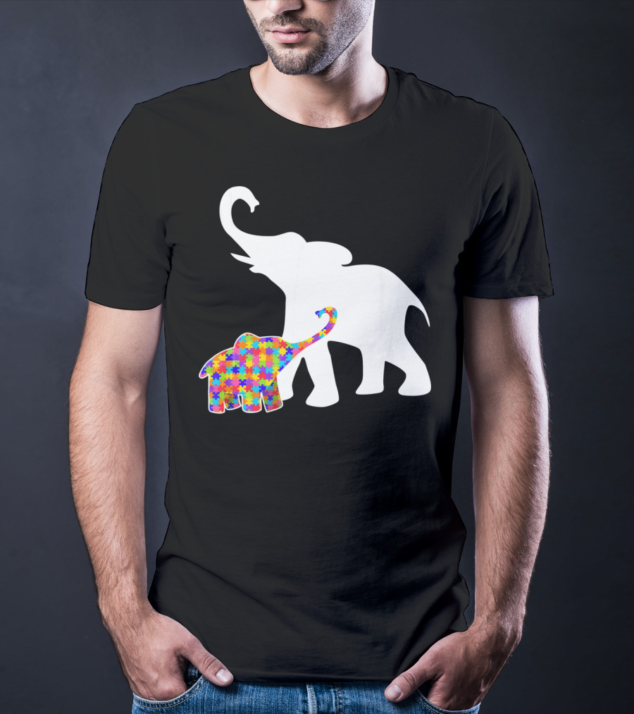 Elephant Autism Awareness Puzzle Pattern Support T-Shirt