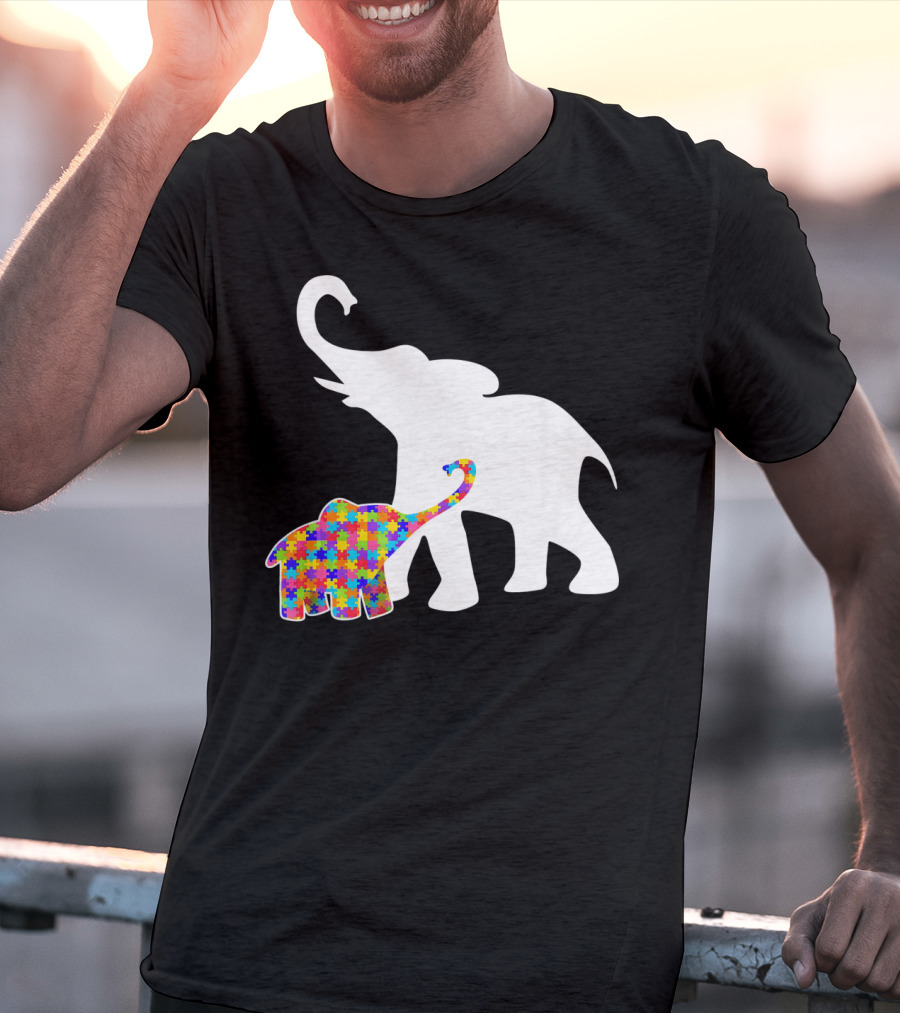 Elephant Autism Awareness Puzzle Pattern Support T-Shirt