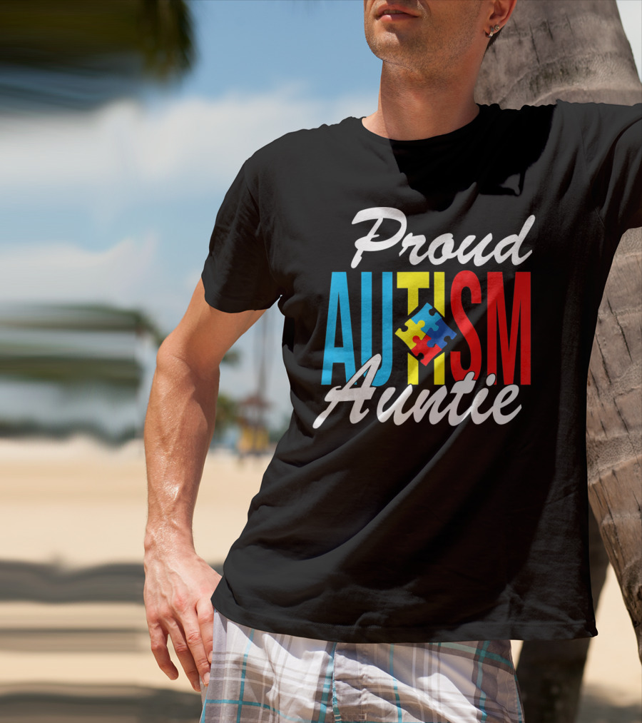 Proud Autism Auntie Puzzle Piece Awareness Support T-Shirt