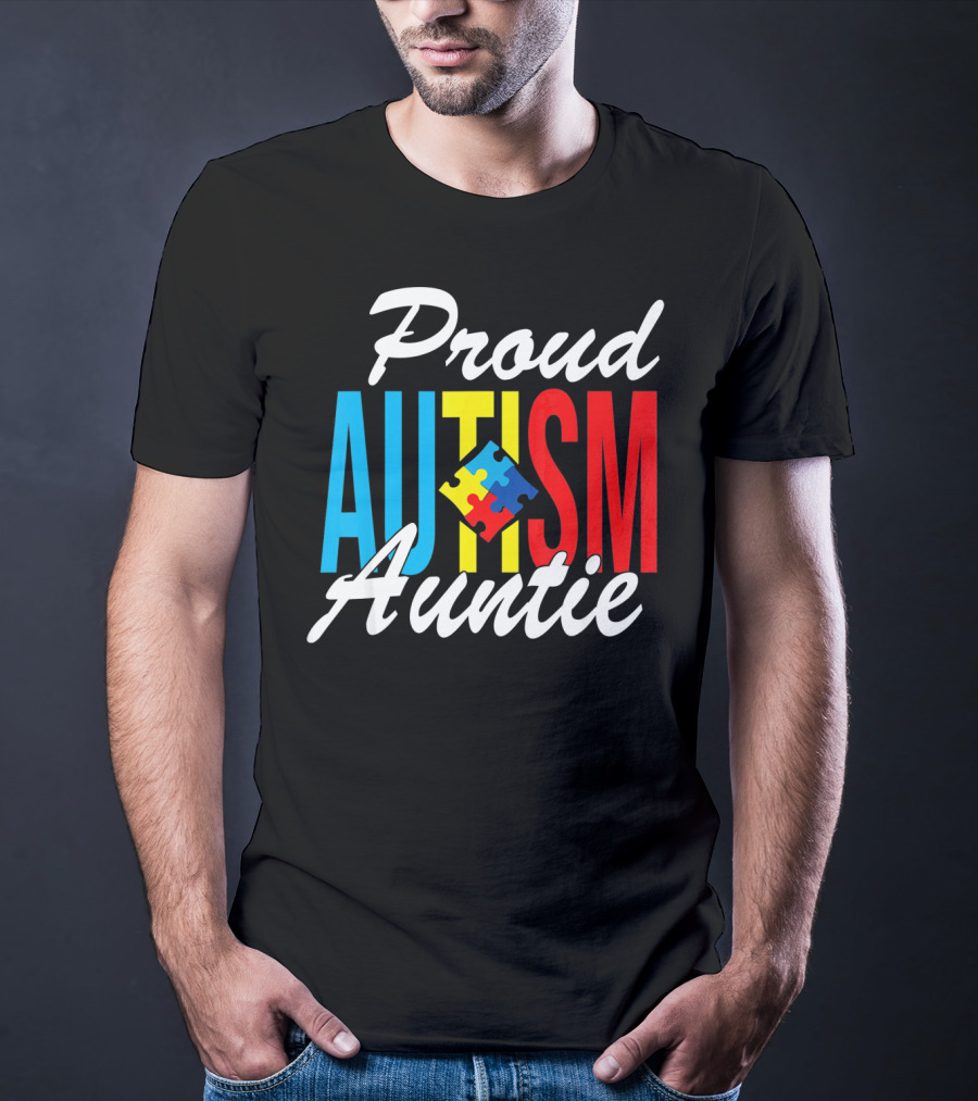 Proud Autism Auntie Puzzle Piece Awareness Support T-Shirt