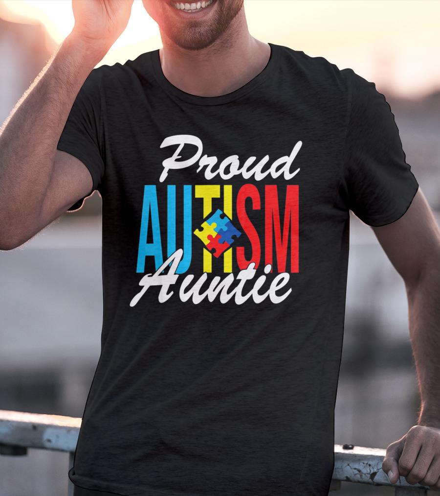 Proud Autism Auntie Puzzle Piece Awareness Support T-Shirt