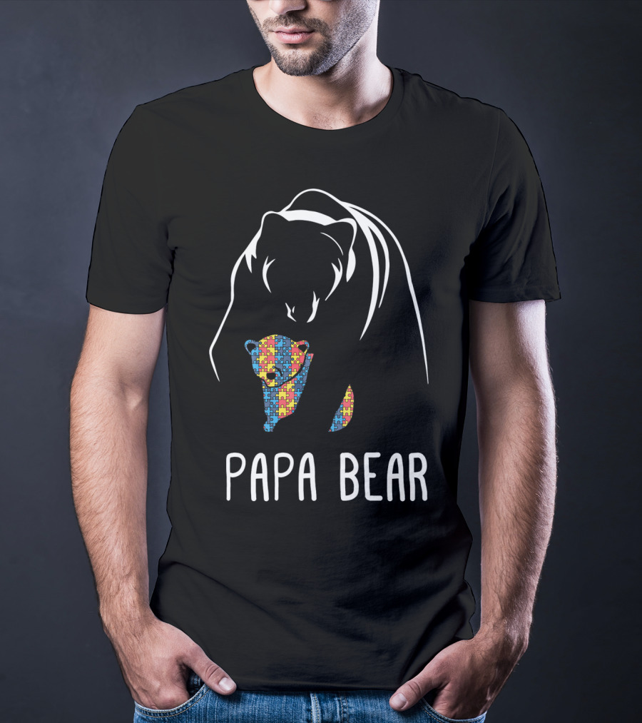 Papa Bear Autism Awareness Puzzle T-Shirt