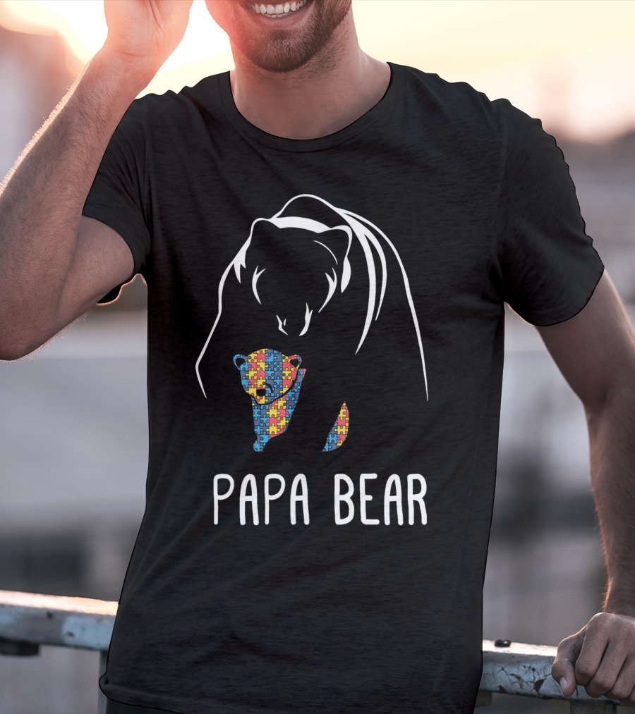 Papa Bear Autism Awareness Puzzle T-Shirt