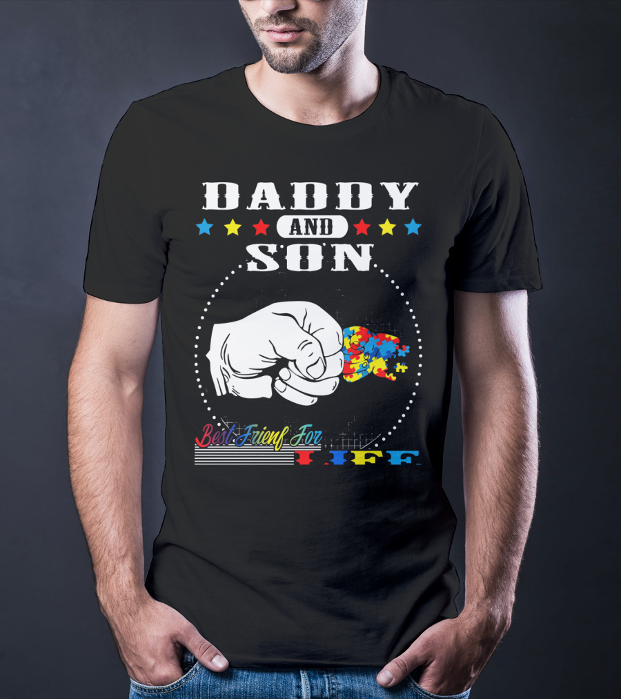 Daddy And Son Best Friends For Life Autism Awareness Puzzle Fist Bump T-Shirt