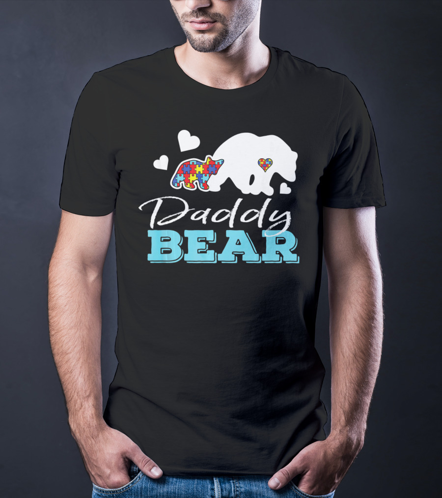 Daddy Bear Puzzle Heart Autism Awareness T-Shirt