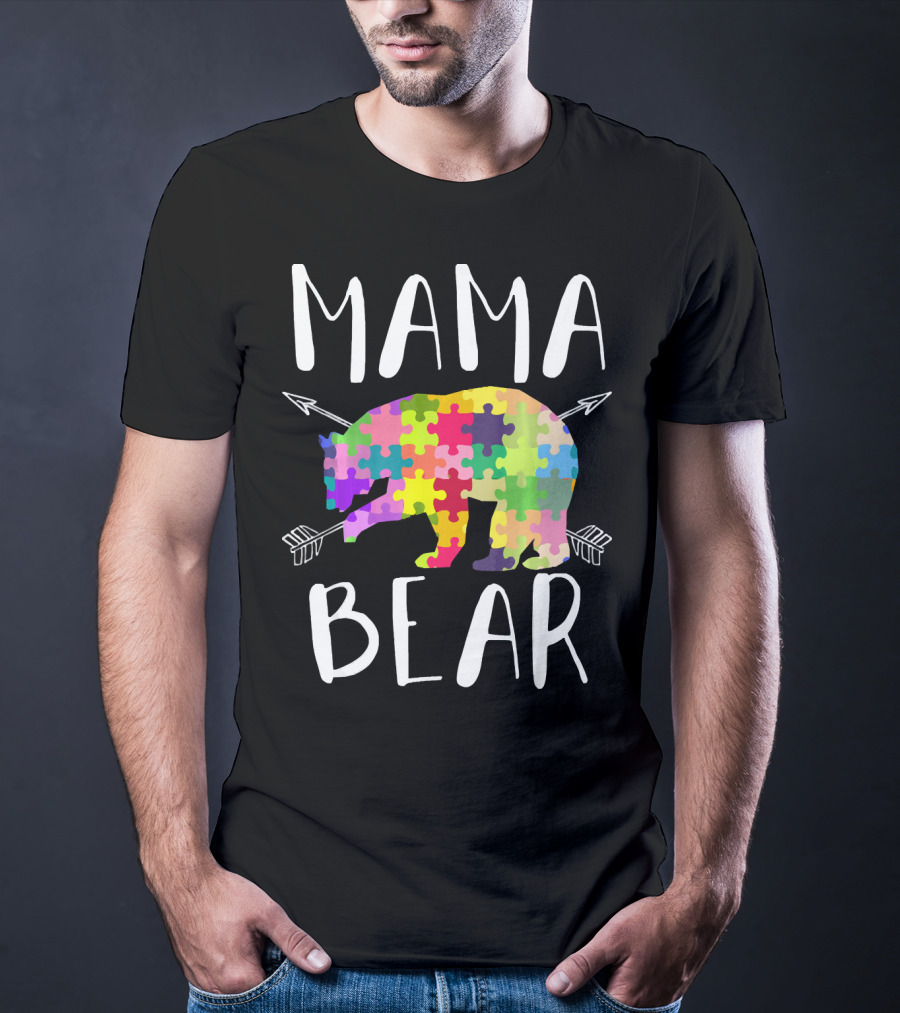 Mama Bear Autism Mom Awareness Puzzle Piece Arrows T-Shirt