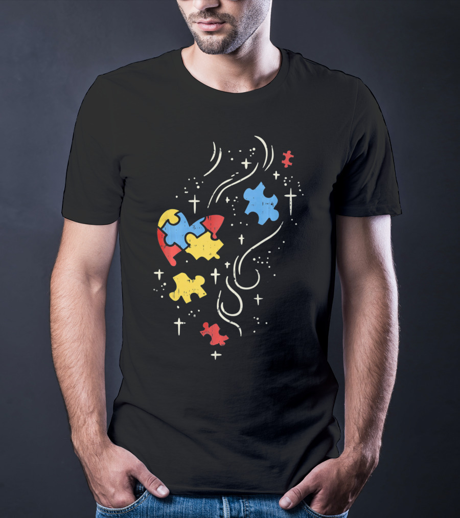 Autism Awareness Puzzle Ribbon Heart Crosses T-Shirt