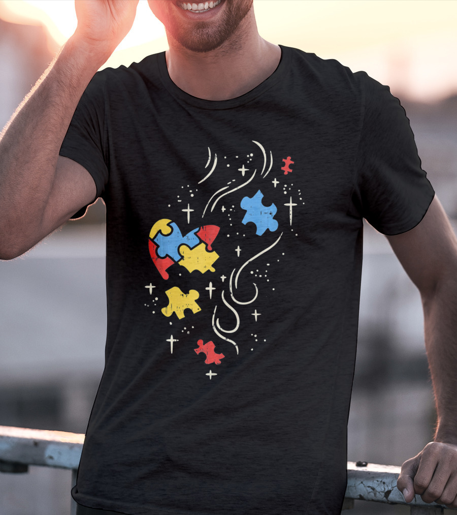 Autism Awareness Puzzle Ribbon Heart Crosses T-Shirt