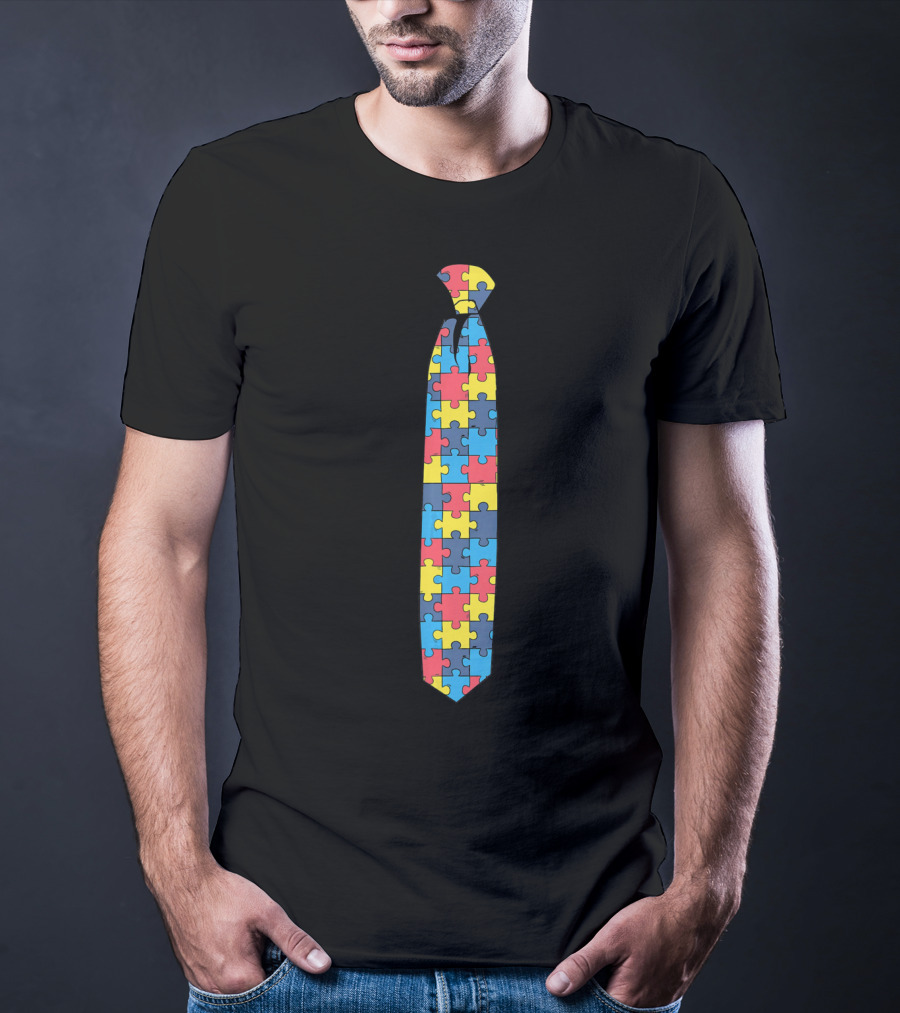 Unique Autism Awareness Day Puzzle Pattern TIE T-Shirt