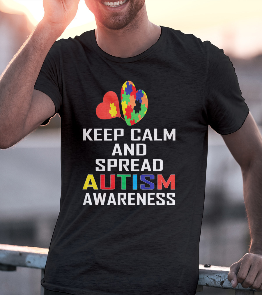 Keep Calm And Spread Autism Awareness Puzzle Heart T-Shirt