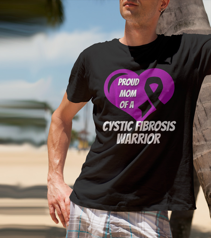 Proud Mom Of A Cystic Fibrosis Warrior Purple Ribbon Heart T-Shirt