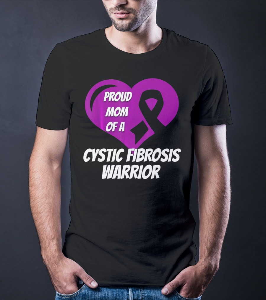 Proud Mom Of A Cystic Fibrosis Warrior Purple Ribbon Heart T-Shirt