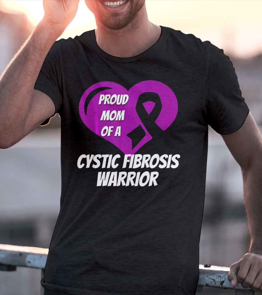Proud Mom Of A Cystic Fibrosis Warrior Purple Ribbon Heart T-Shirt
