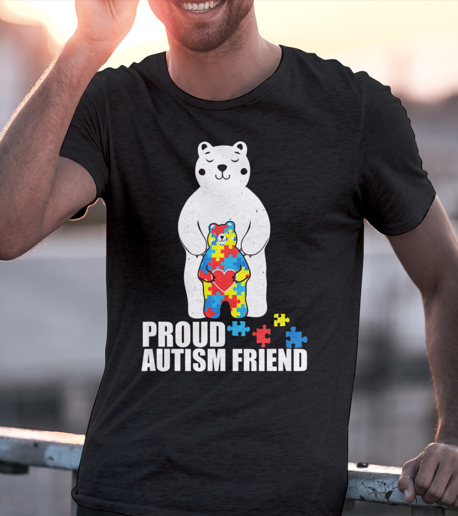 Proud Autism Friend Bear With Colorful Puzzle Pieces T-Shirt
