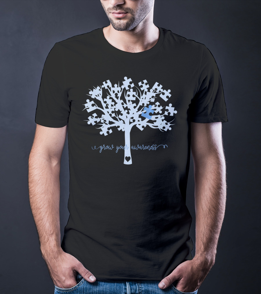 Grow Your Awareness Tree Jigsaw Puzzle Heart T-Shirt