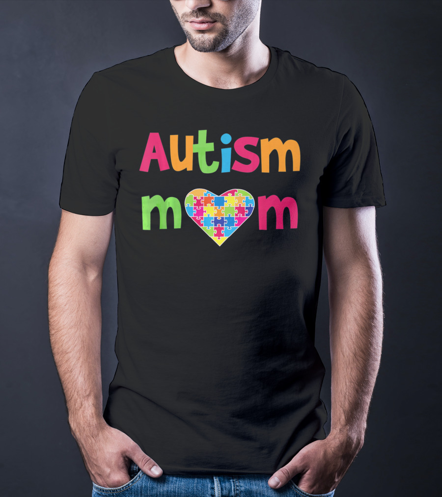 Autism Mom Heart Puzzle Autistic Awareness T-Shirt