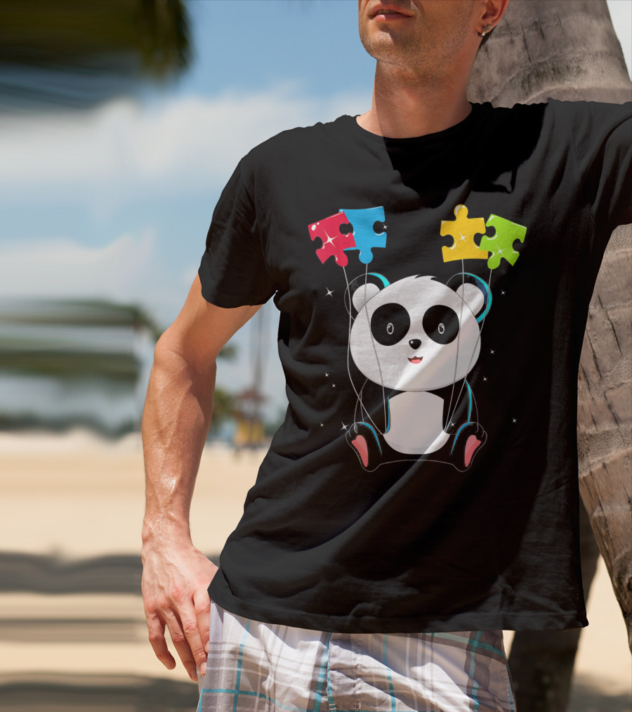 Autism Awareness Cute Panda With Colorful Puzzle Balloons T-Shirt