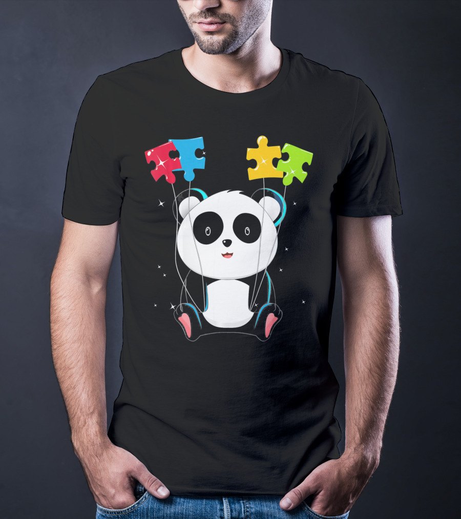 Autism Awareness Cute Panda With Colorful Puzzle Balloons T-Shirt