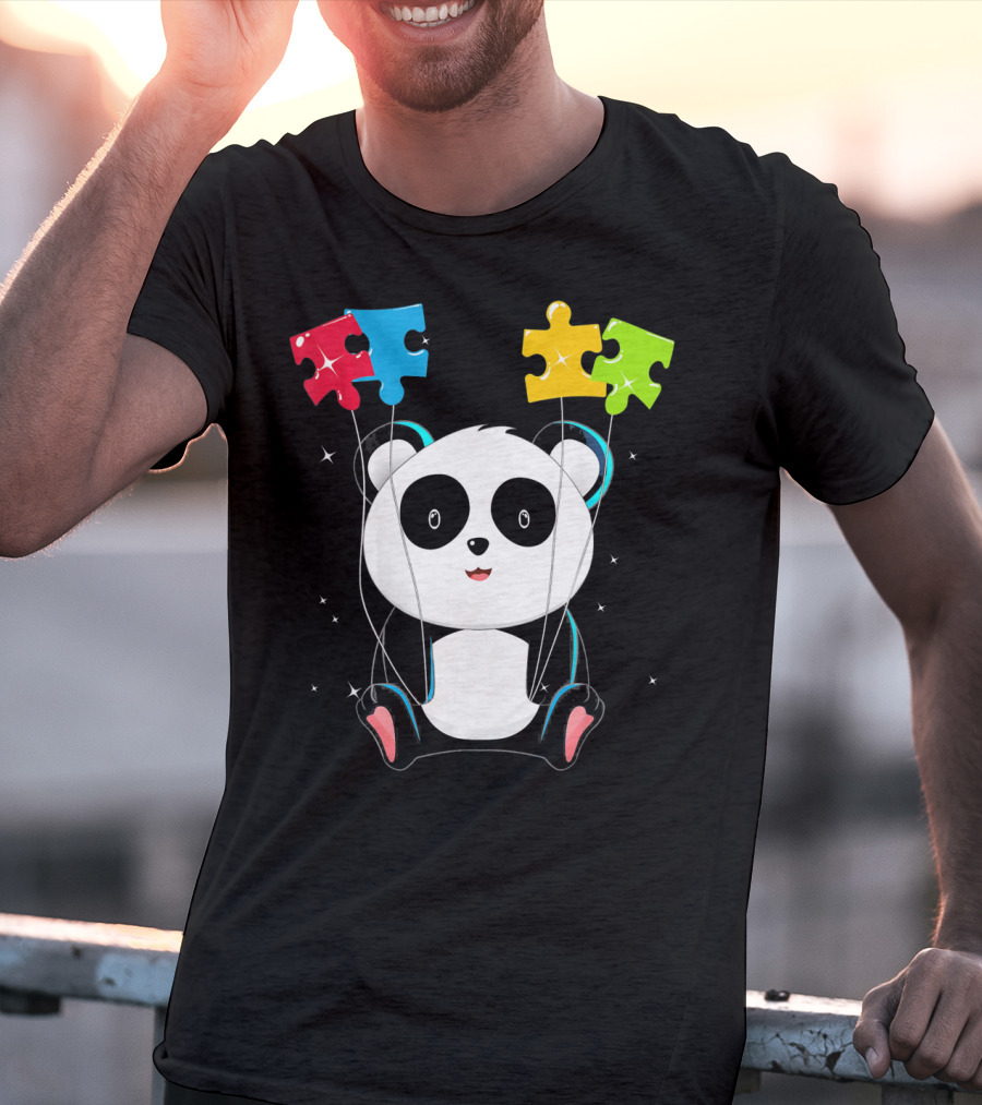 Autism Awareness Cute Panda With Colorful Puzzle Balloons T-Shirt