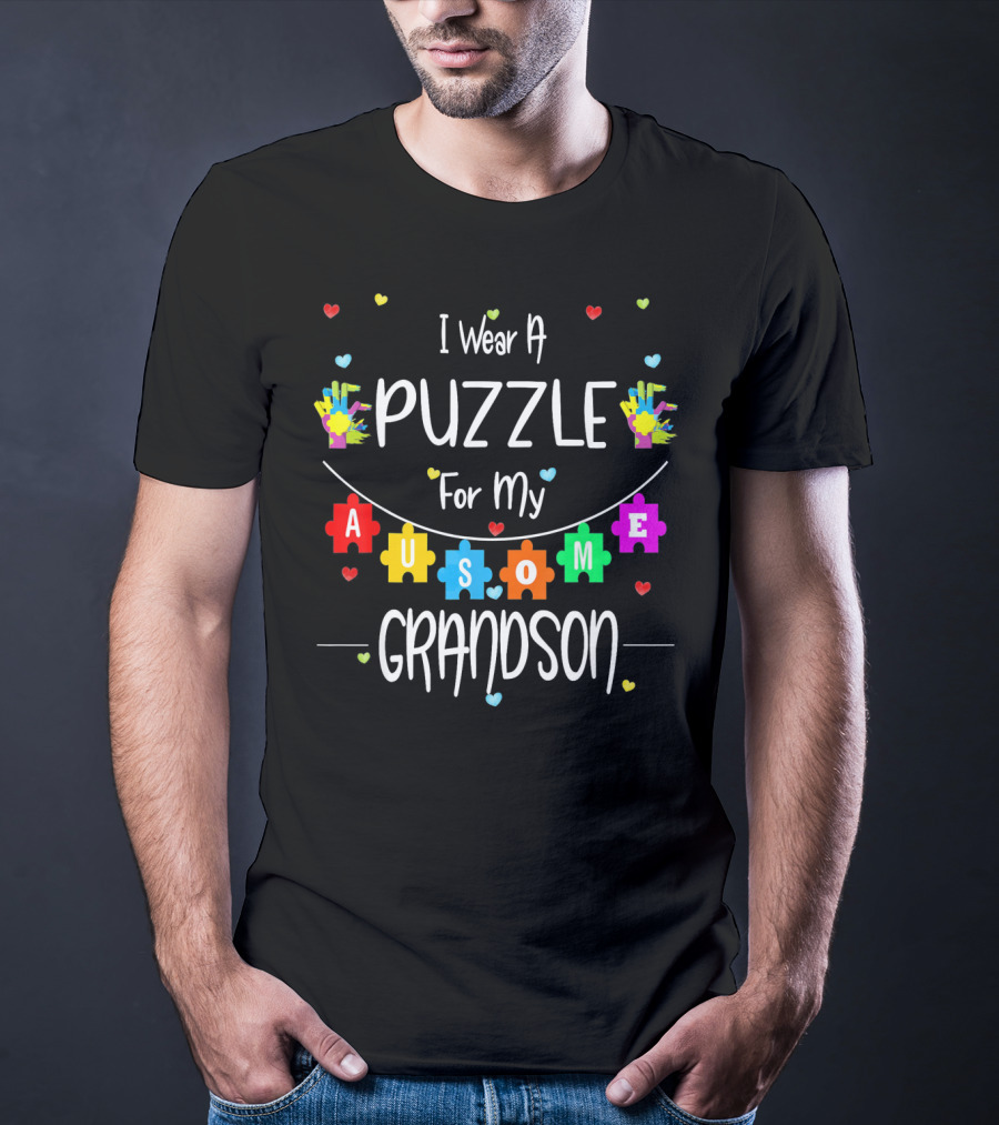 I Wear A Puzzle For My Ausome Grandson T-Shirt