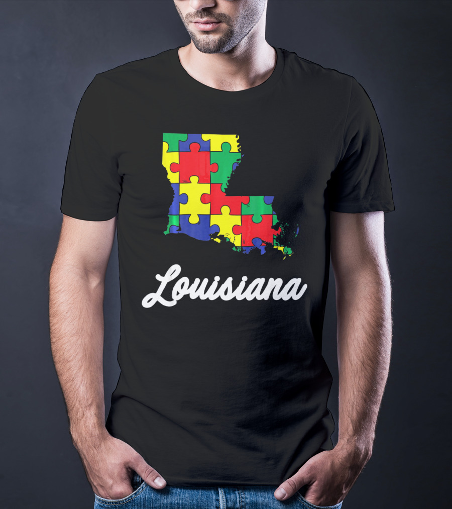 Autism Awareness Puzzle Map Louisiana T-Shirt