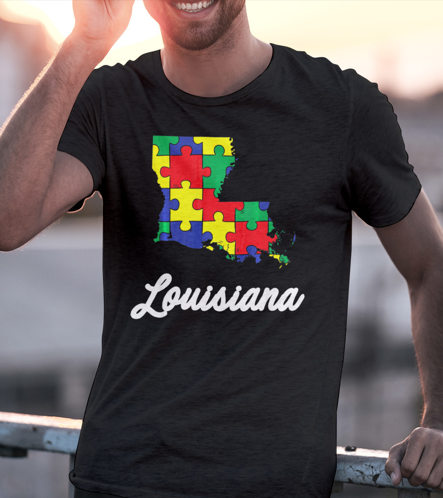 Autism Awareness Puzzle Map Louisiana T-Shirt