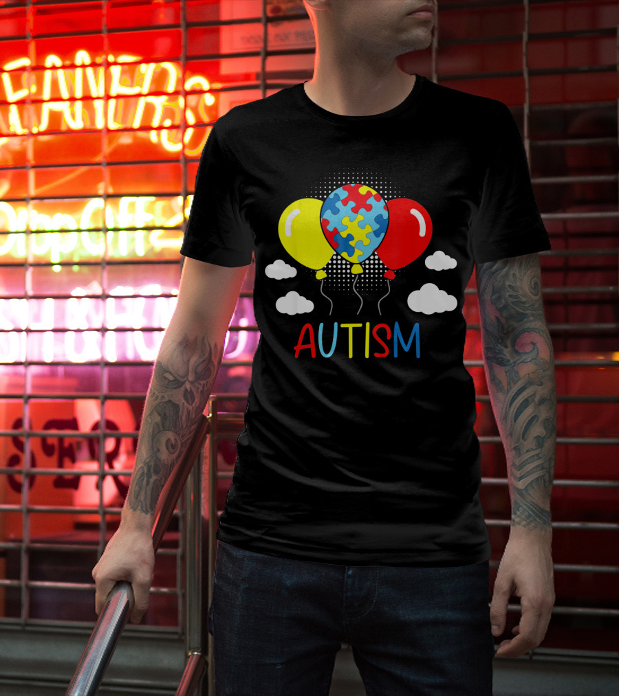 Autism Awareness Balloons Puzzle Clouds T-Shirt