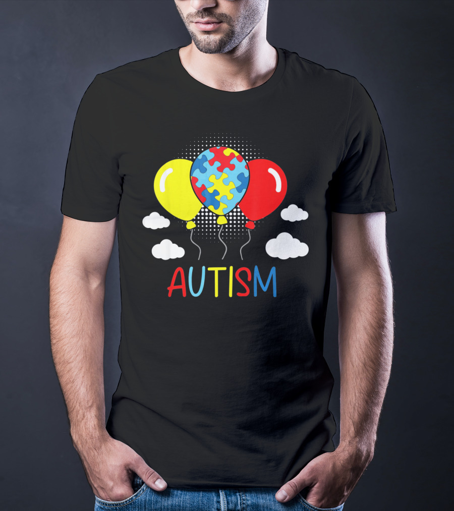 Autism Awareness Balloons Puzzle Clouds T-Shirt