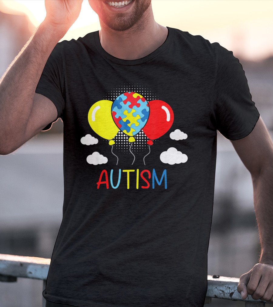 Autism Awareness Balloons Puzzle Clouds T-Shirt