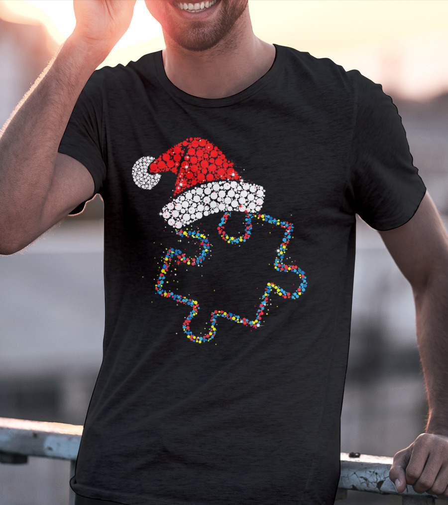 Puzzle Santa Merry Christmas Autism Awareness T-Shirt