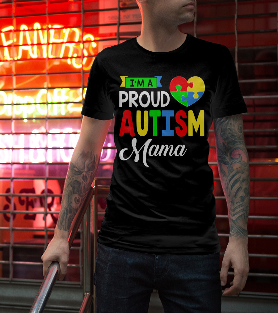 I'M A Proud Autism Mama Puzzle Heart Mamasaurus T-Shirt