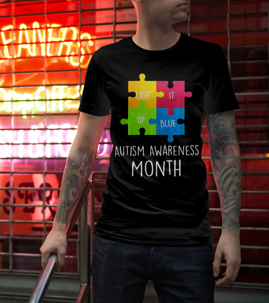 Light It Up Blue Autism Awareness Month Puzzle Piece T-Shirt