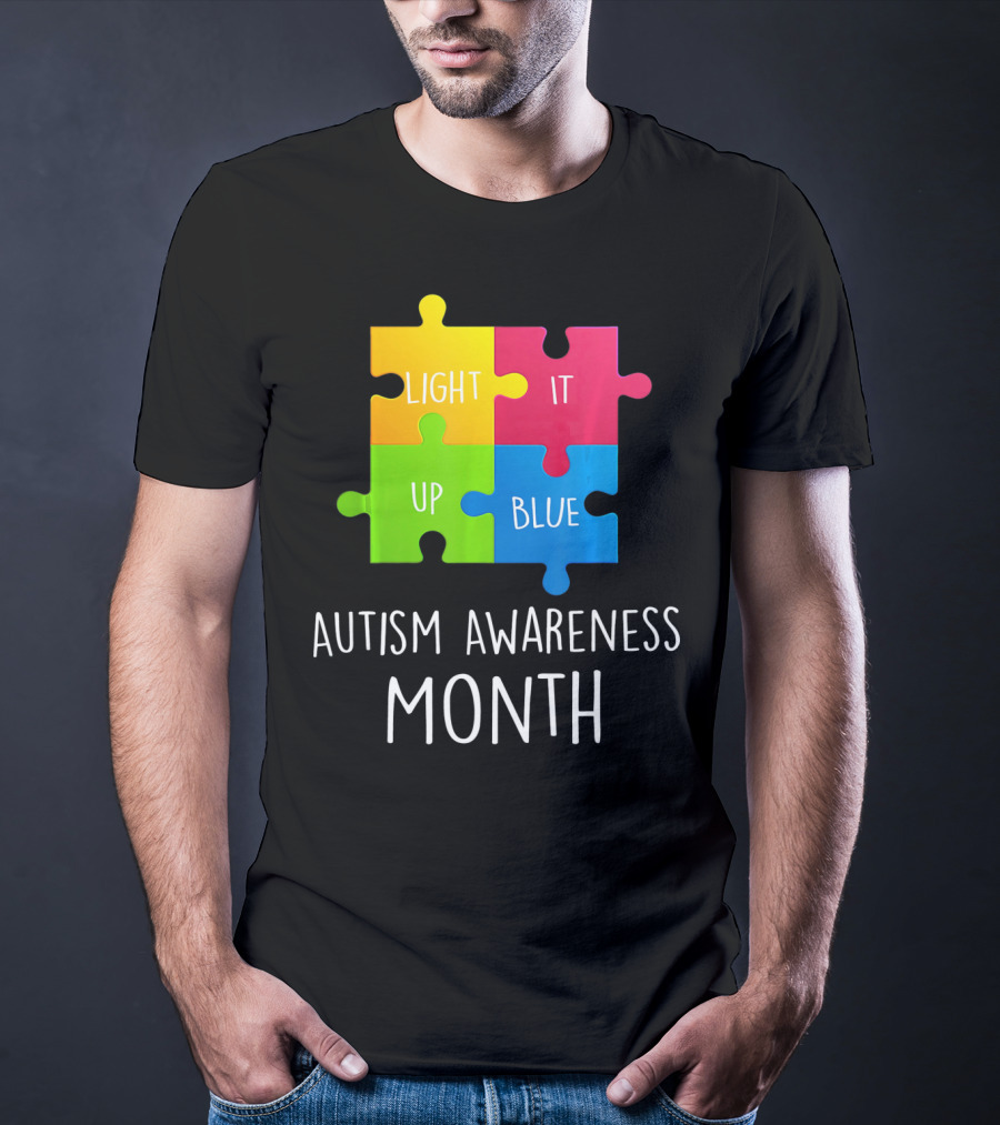 Light It Up Blue Autism Awareness Month Puzzle Piece T-Shirt
