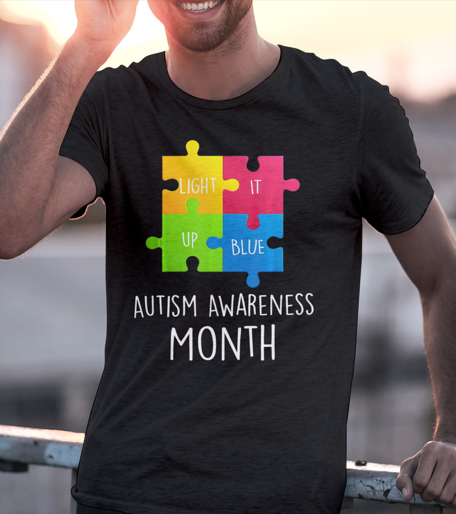 Light It Up Blue Autism Awareness Month Puzzle Piece T-Shirt