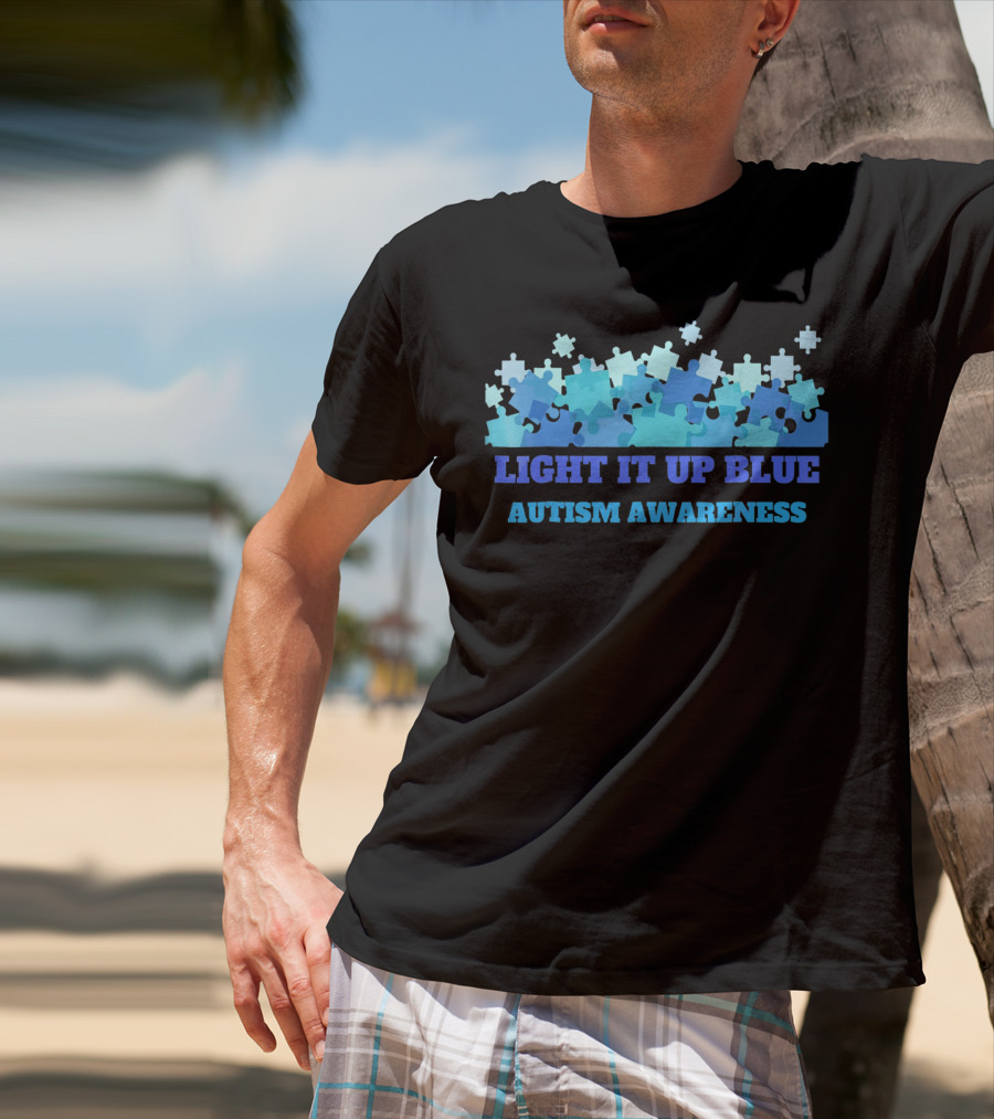 Light It Up Blue Autism Awareness Puzzle Pieces T-Shirt