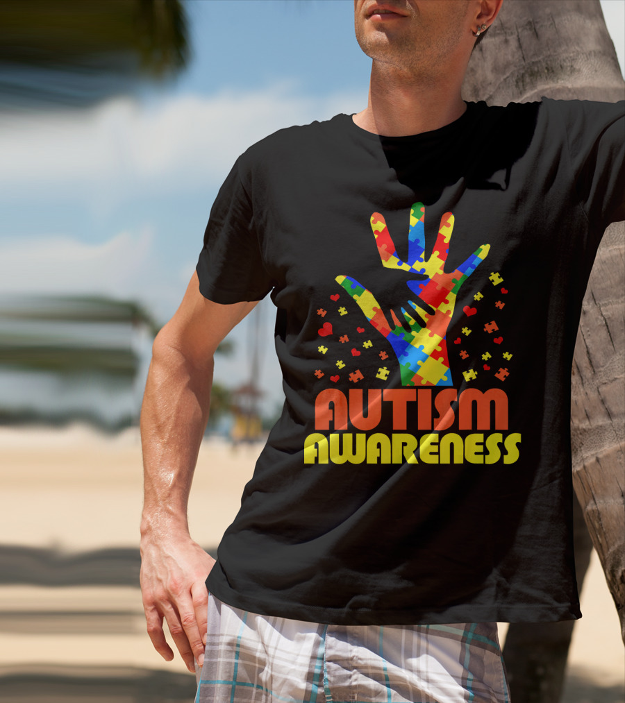 Autism Awareness Puzzle Piece Hand Son Daughter T-Shirt