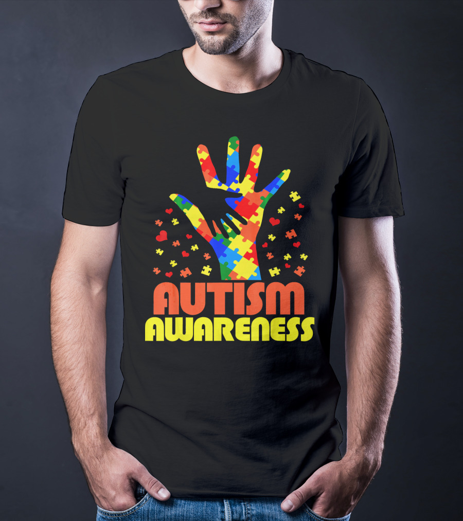 Autism Awareness Puzzle Piece Hand Son Daughter T-Shirt