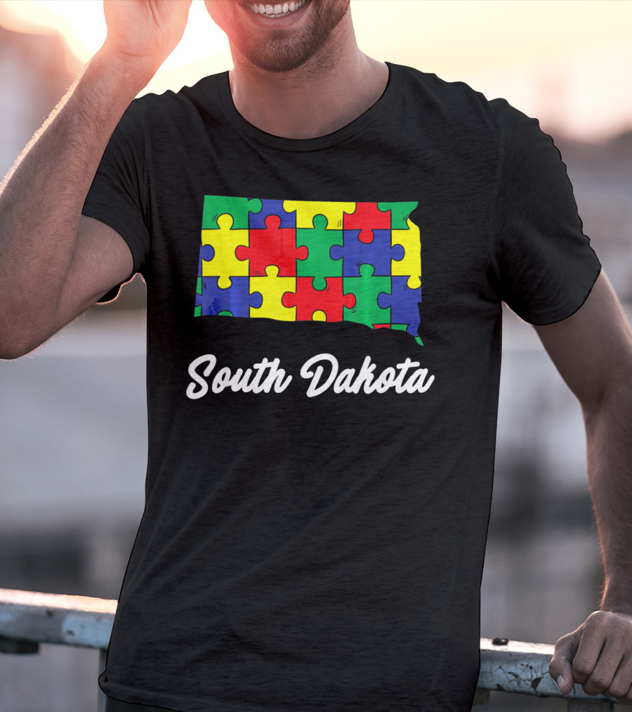South Dakota Autism Awareness Puzzle Map T-Shirt