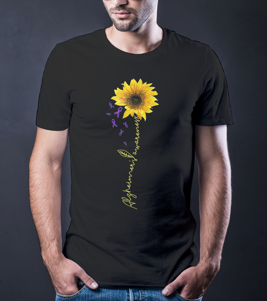 Sunflower Purple Ribbons Alzheimer's Awareness T-Shirt