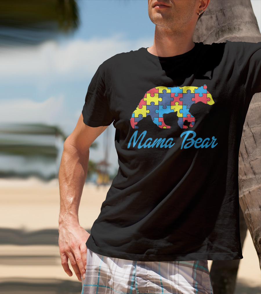 Mama Bear Autism Puzzle Awareness T-Shirt