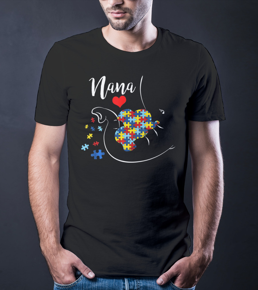 Nana Elephant Puzzle Heart Autism Awareness T-Shirt