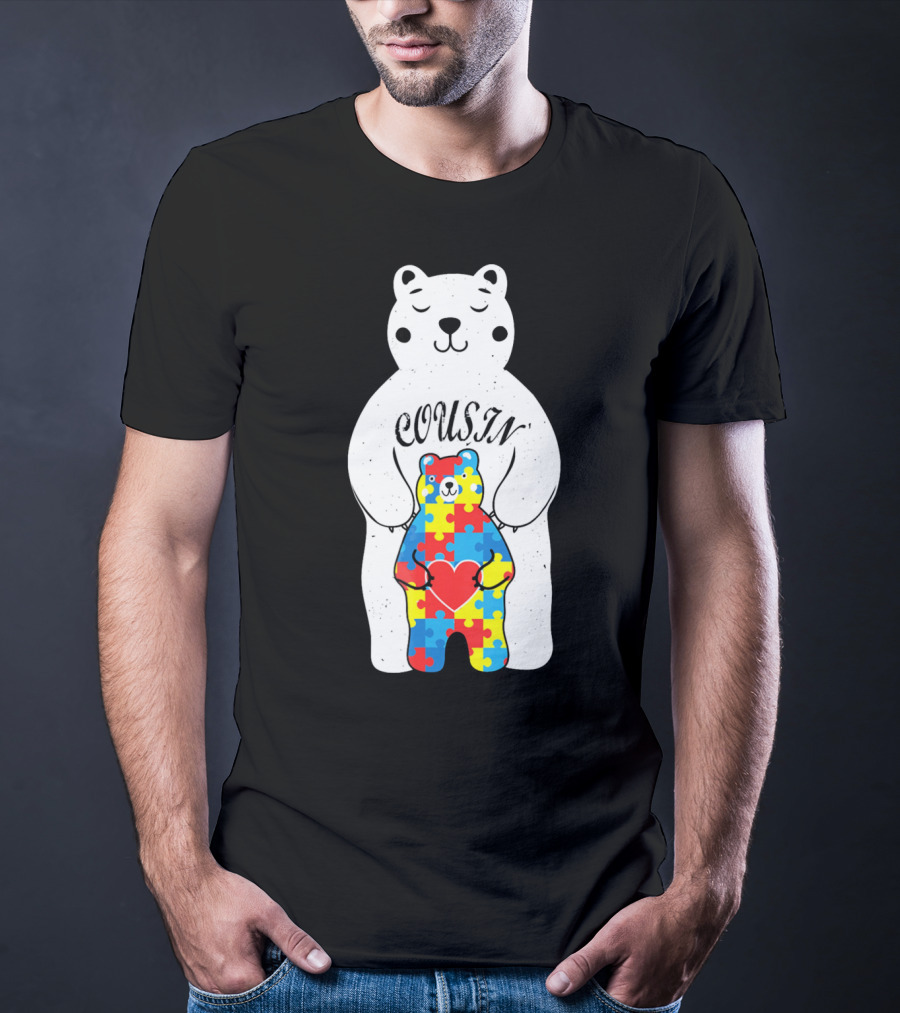 Cousin Bear Holding Autism Awareness Puzzle Heart ASD T-Shirt
