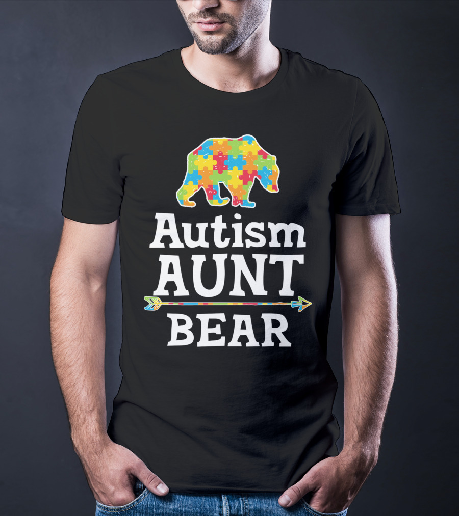Autism Awareness Aunt Bear Puzzle Pattern Arrow T-Shirt