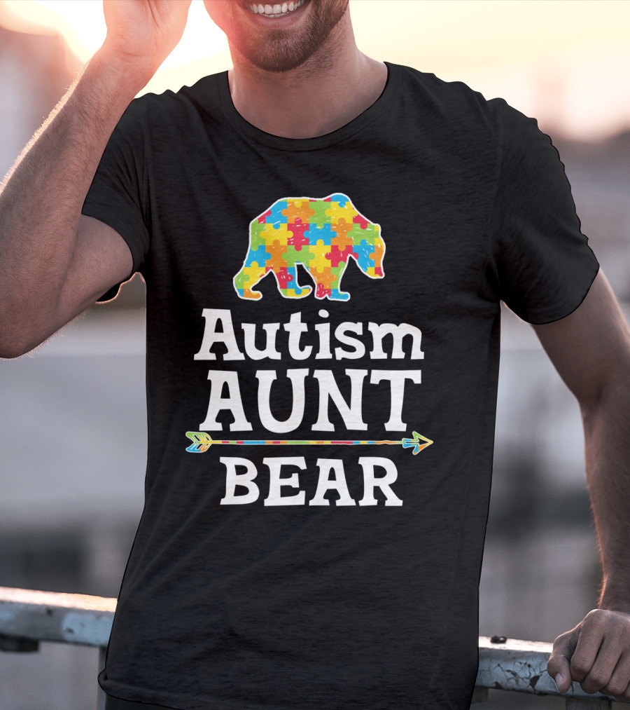 Autism Awareness Aunt Bear Puzzle Pattern Arrow T-Shirt