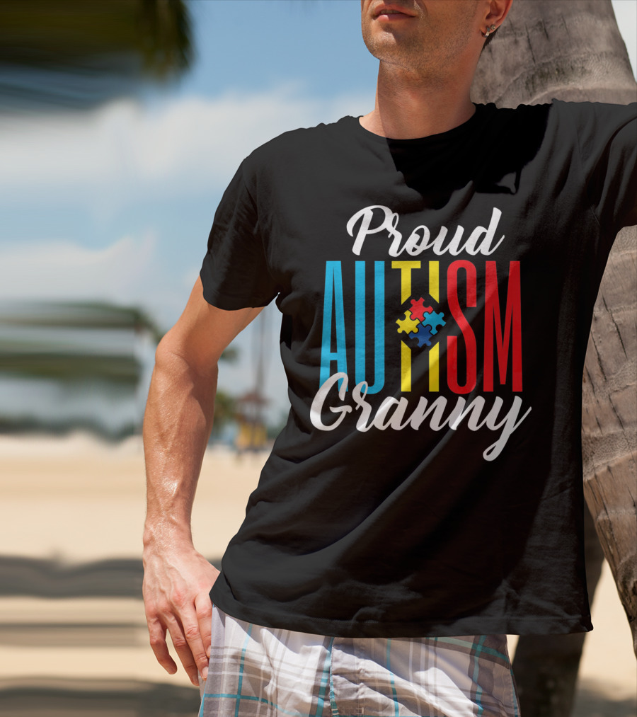 Proud Autism Granny With Colorful Puzzle Awareness T-Shirt