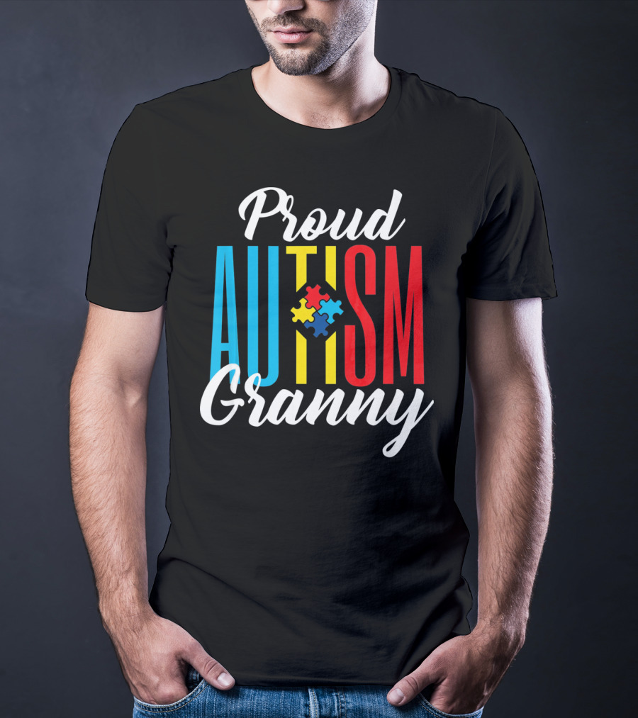 Proud Autism Granny With Colorful Puzzle Awareness T-Shirt