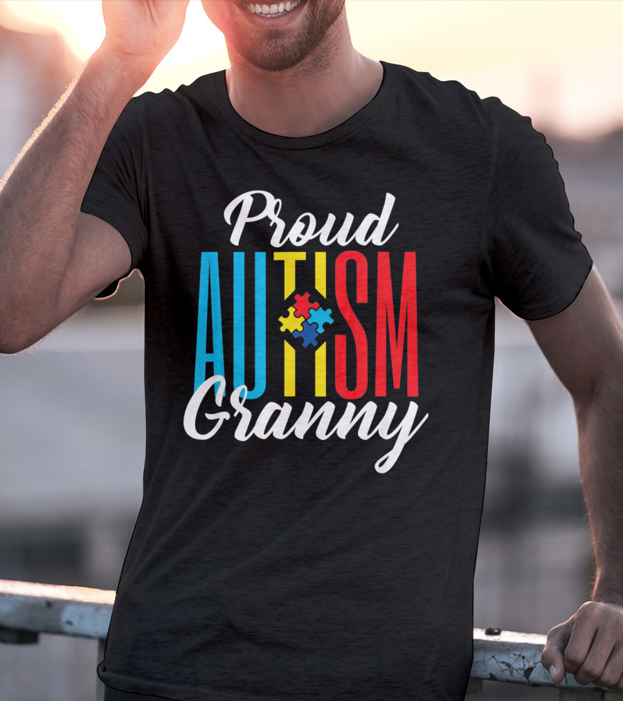 Proud Autism Granny With Colorful Puzzle Awareness T-Shirt