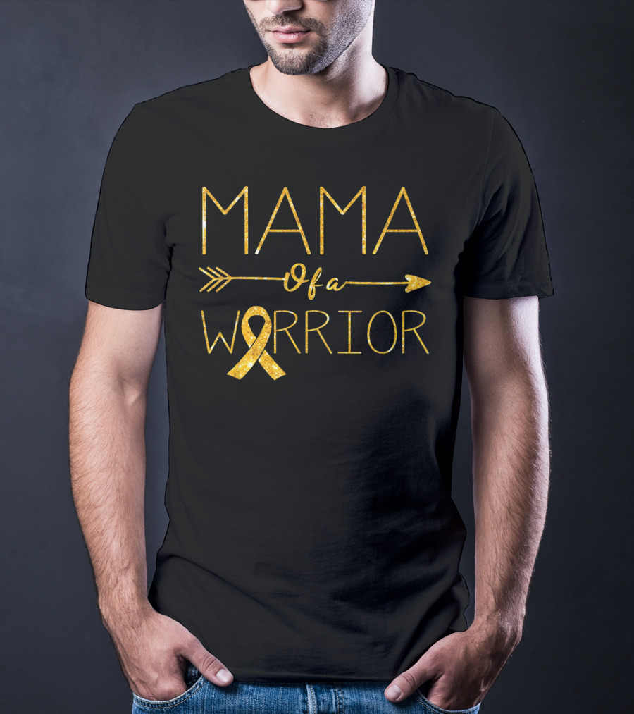 MAMA Of A Warrior Golden Ribbon Childhood Cancer Awareness T-Shirt
