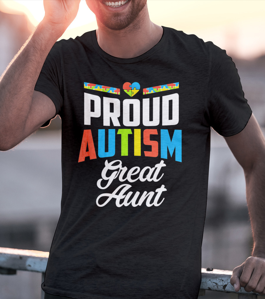 Proud Autism Great Aunt Puzzle Heart Awareness Support T-Shirt